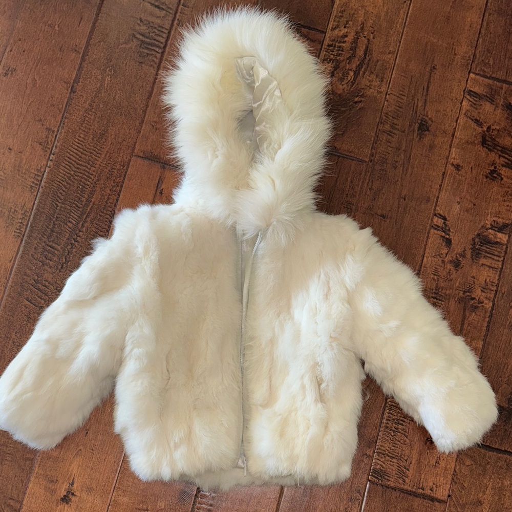 Kids Cream Real Fur Jacket